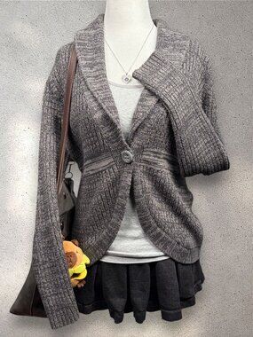 Apt. 9 Y2K Sweater Cardigan Women’s M Black Gray Shawl Downtown Girl Soft Grunge
